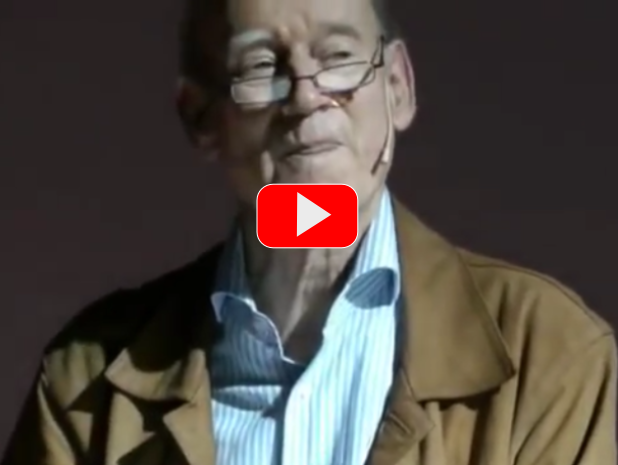 Der schweizer Dichter Franz Hohler 
            trägt bei einer Veranstaltung sein Gedicht "Der Weltuntergang" vor